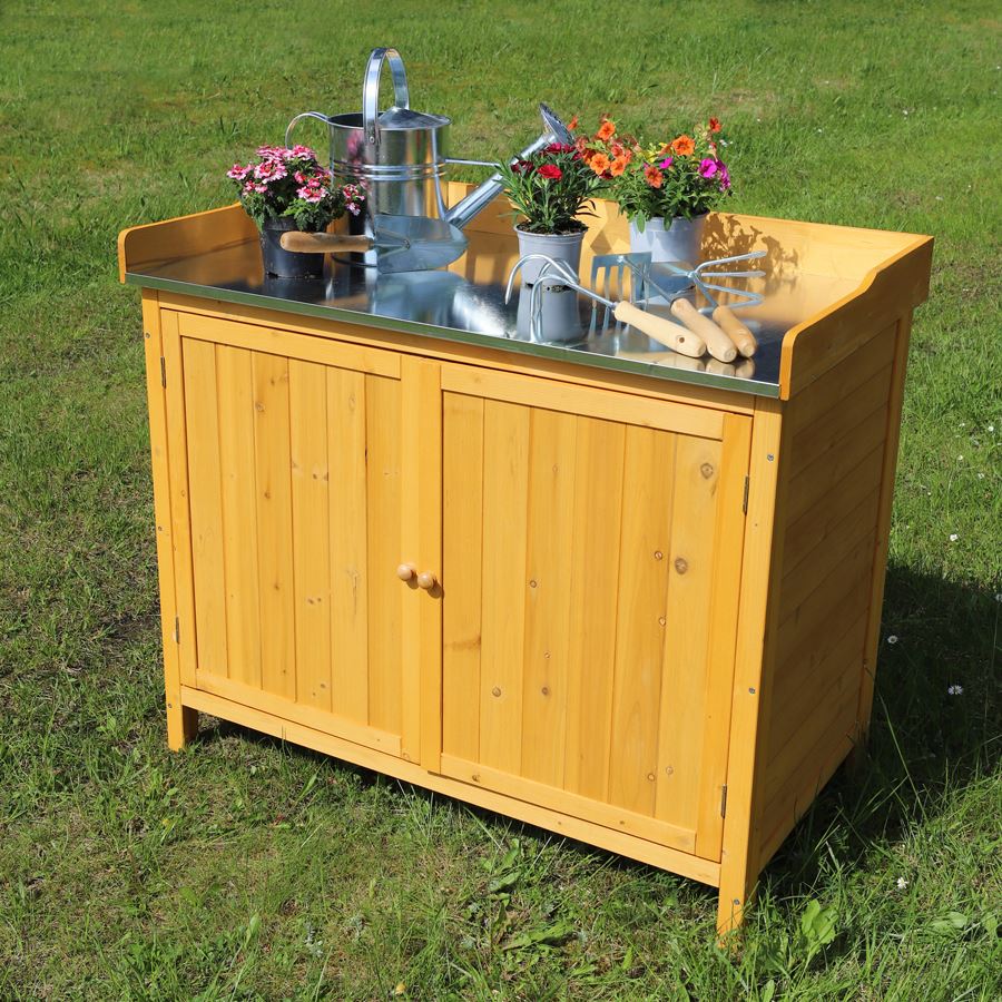Grüner Jan Holz-Pflanztisch mit Stauraum 2in1 94x94x47cm